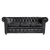 Gestepptes -Sofa 3-Sitzer aus Leder, schwarz Vintage
